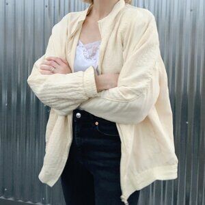 Vintage Silk Bomber Jacket Pale Yellow Medium